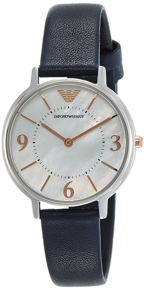 Emporio Armani Kappa White Mother of Pearl Dial Black Leather Strap Watch For Women - AR2509 Authentic Buy Shop Now