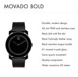 Movado Bold Black Dial Black Leather Strap Watch For Men - 3600306 Authentic Buy Shop Now