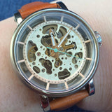 Fossil Boyfriend Automatic Skeleton Silver Dial Brown Leather Strap Watch for Women - ME3109 Authentic Buy Shop Now