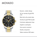 Movado Series 800 Chronograph Black Dial Two Tone Steel Strap Watch For Men - 2600146 Authentic Buy Shop Now