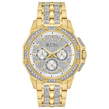 Bulova Crystal Collection Octova White Dial Gold Steel Strap Watch for Men - 98C126 Authentic Buy Shop Now