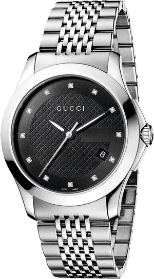 Gucci G Timeless Diamonds Black Dial Silver Steel Strap Watch For Men - YA126405 Authentic Buy Shop Now