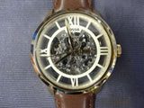Fossil Townsman Automatic Skeleton Gold Dial Brown Leather Strap Watch for Men - ME3043 Authentic Buy Shop Now