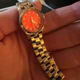 Marc Jacobs Henry Dinky Red Dial Gold Steel Strap Watch for Women - MBM3202 Authentic Buy Shop Now
