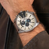 Diesel Mega Chief Chronograph White Dial Brown Leather Strap Watch For Men - DZ4280 Authentic Buy Shop Now