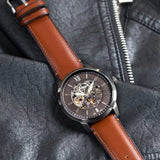 Fossil Townsman Automatic Skeleton Black Dial Brown Leather Strap Watch for Men - ME3181 Authentic Buy Shop Now