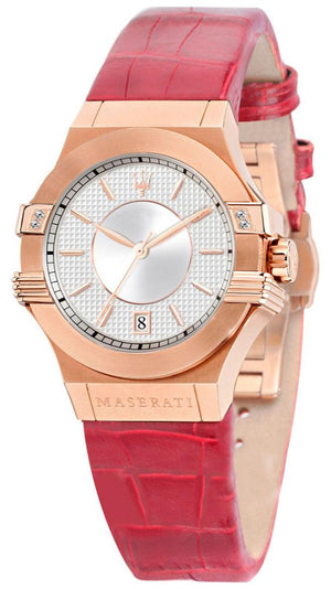 Maserati Potenza Silver Dial Red Leather Strap Watch For Women - R8851108501 Authentic Buy Shop Now