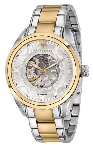 Maserati Traguardo Automatic White Skeleton Dial Two Tone Steel Strap Watch For Men - R8823112003 Authentic Buy Shop Now