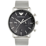Emporio Armani Chronograph Black Dial Silver Mesh Bracelet Watch For Men - AR11104 Authentic Buy Shop Now
