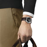 Tissot Gentleman Powermatic 80 Silicium Black Dial Brown Leather Strap Watch For Men - T127.407.16.051.01 Authentic Buy Shop Now