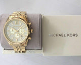 Michael Kors Lexington Chronograph Gold Dial Gold Steel Strap Watch For Men - MK8579 Authentic Buy Shop Now