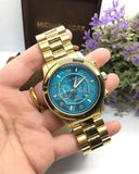 Michael Kors Runway Stop Hunger Blue Dial Gold Steel Strap Watch for Men - MK8315 Authentic Buy Shop Now