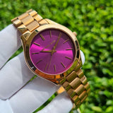 Michael Kors Slim Runway Purple Dial Rose Gold Steel Strap Watch for Women - MK3293 Authentic Buy Shop Now