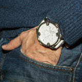 Diesel Badass Chronograph White Dial White Leather Strap Watch For Men - DZ7265 Authentic Buy Shop Now
