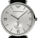 Emporio Armani Retro Analog Quartz Silver Dial Black Leather Strap Watch For Men - AR1674 Authentic Buy Shop Now