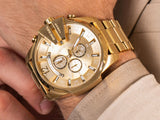 Diesel Mega Chief Chronograph Gold Dial Gold Steel Strap Watch For Men - DZ4360 Authentic Buy Shop Now