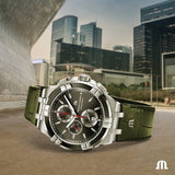 Maurice Lacroix Aikon Chronograph Black Dial Green Leather Strap Watch for Men - AI1018-PVB21-330-1 Authentic Buy Shop Now