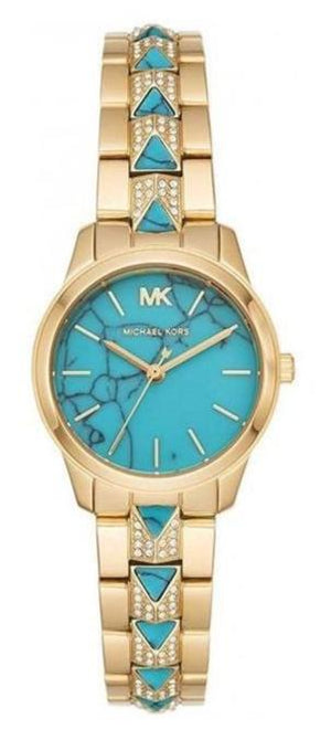 Michael Kors Petite Runway Mercer Blue Dial Gold Steel Strap Watch For Women - MK6673 Authentic Buy Shop Now