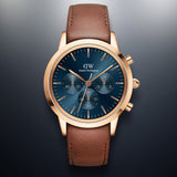 Daniel Wellington Iconic Chronograph Blue Dial Brown Leather Strap Watch For Men - DW00100639 Authentic Buy Shop Now