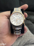 Emporio Armani Renato Chronograph Quartz Silver Dial Two Tone Steel Strap Watch For Men - AR11076 Authentic Buy Shop Now