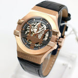 Maserati Potenza Automatic Rose Gold Dial Black Leather Strap Watch For Men - R8821108002 Authentic Buy Shop Now