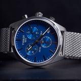 Tissot PR 100 Chronograph Blue Dial Silver Mesh Bracelet Watch for Men - T101.417.11.041.00 Authentic Buy Shop Now