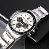 Maserati SFIDA Chronograph White Dial Silver Steel Strap Watch For Men - R8873640003 Authentic Buy Shop Now