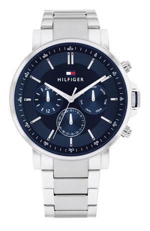 Tommy Hilfiger Tyson Chronograph Blue Dial Silver Steel Strap Watch For Men - 1710588 Authentic Buy Shop Now