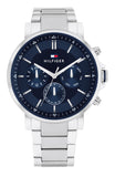 Tommy Hilfiger Tyson Chronograph Blue Dial Silver Steel Strap Watch For Men - 1710588 Authentic Buy Shop Now