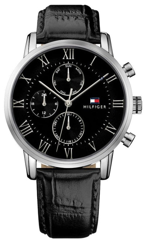 Tommy Hilfiger Kane Quartz Black Dial Black Leather Strap Watch for Men - 1791401 Authentic Buy Shop Now