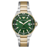 Emporio Armani Diver Chronograph Green Dial Two Tone Steel Strap Watch For Men - AR80063 Authentic Buy Shop Now