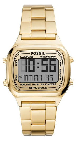 Fossil Retro Digital Gold Dial Gold Steel Strap Watch for Men - FS5843 Authentic Buy Shop Now