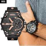 Diesel Mr Daddy 2.0 Chronograph Black Dial Black Leather Strap Watch For Men - DZ7350 Authentic Buy Shop Now