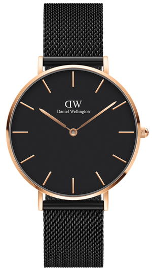 Daniel Wellington Petite Ashfield Black Dial Black Mesh Strap Watch For Women - DW00100245 Authentic Buy Shop Now