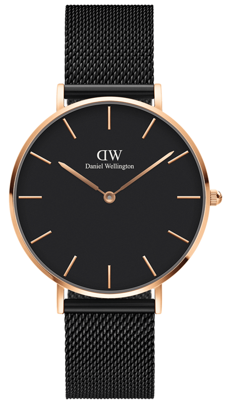 Daniel Wellington Petite Ashfield Black Dial Black Mesh Strap Watch For Women - DW00100245 Authentic Buy Shop Now