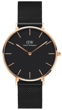 Daniel Wellington Petite Ashfield Black Dial Black Mesh Strap Watch For Women - DW00100245 Authentic Buy Shop Now