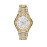 Michael Kors Lennox Three Hand Crystals White Dial Gold Steel Strap Watch For Women - MK6991 Authentic Buy Shop Now