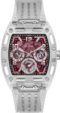 Guess Phoenix Quartz Burgundy Dial Transparent Silicone Strap Watch For Men - GW0499G9 Authentic Buy Shop Now