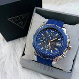 Guess Octane Chronograph Black Dial Blue Rubber Strap Watch For Men - W1047G2 Authentic Buy Shop Now