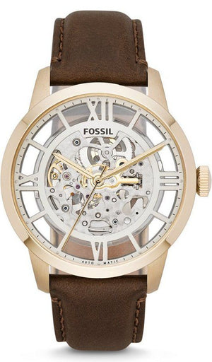 Fossil Townsman Automatic Skeleton Gold Dial Brown Leather Strap Watch for Men - ME3043 Authentic Buy Shop Now