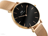 Daniel Wellington Classic Melrose Black Dial Rose Gold Mesh Bracelet Watch For Women - DW00100161 Authentic Buy Shop Now