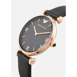 Emporio Armani Gianni T Bar Black Mother of Pearl Dial Black Leather Strap Watch For Women - AR11060 Authentic Buy Shop Now