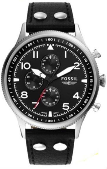 Fossil Retro Pilot Chronograph Black Dial Black Leather Strap Watch for Men - FS5806 Authentic Buy Shop Now