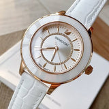 Swarovski Octea Lux White Dial White Leather Strap Watch for Women - 5414416 Authentic Buy Shop Now