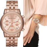 Michael Kors Ritz Chronograph Rose Gold Dial Rose Gold Steel Strap Watch for Women - MK6077 Authentic Buy Shop Now