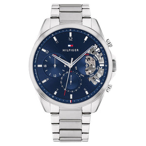 Tommy Hilfiger Baker Quartz Blue Dial Silver Steel Strap Watch For Men - 1710448 Authentic Buy Shop Now
