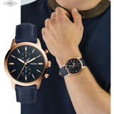 Fossil Townsman Chronograph Blue Dial Blue Leather Strap Watch for Men - FS5436 Authentic Buy Shop Now