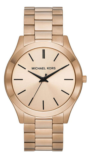 Michael Kors Slim Runway Three-Hand Gold Dial Gold Steel Strap Watch for Women - MK9122 Authentic Buy Shop Now