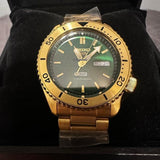 Seiko 5 Sports HUF Limited Edition Green Dial Gold Steel Strap Watch For Men - SRPJ20 Authentic Buy Shop Now