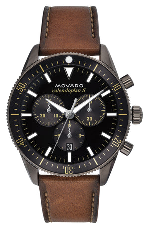 Movado Heritage Series 29mm Calendoplan Chronograph Black Dial Brown Leather Strap Watch For Men - 3650060 Authentic Buy Shop Now